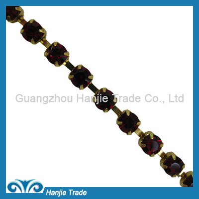 SS28 Gold Plating Siam Color Metallic Rhinestone Chain