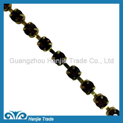 SS28 Gold Plating Somked Topaz Rhinestone Metal Chain