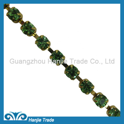 SS28 Gold Plating Peridot Color Rhinestone Metal Chain