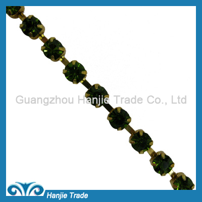 SS28 Gold Plating Olivine Color Rhinestone Metal Chain