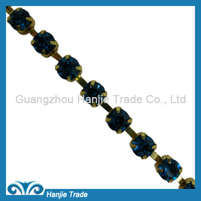 SS28 Gold Plating Blue Zircon Color Strass Cup Chain