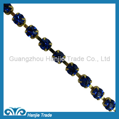 SS28 Gold Plating Sapphire Color Rhinestone Diamante Chain