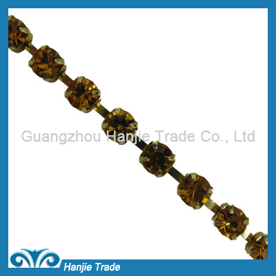 SS28 Gold Plating Topaz Color Diamante Rhinestone Chain