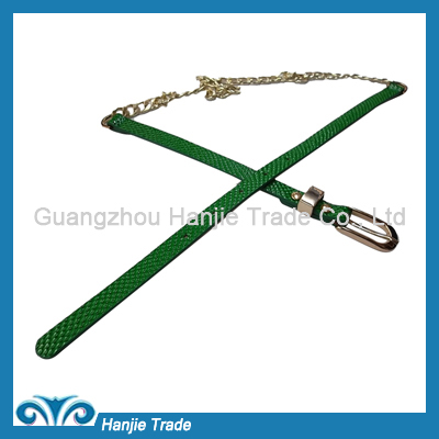 Hot Sale Green Snake Leather Aluminum Chain Belts for Dress