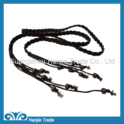 Hot Sale Coffee Knitted Chain Belts with Wood Bead in Wholesale