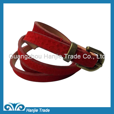 Hot Sale Fashion Red Slim Pigskin Belts for Girls in Wholesale