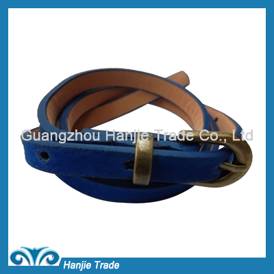 Hot Sale Fashion Blue Tiny Pigskin Belts for Girls in Wholesale