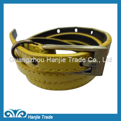 Hot Sale Fashion Yellow Slim Leather Belts for Girls in Wholesale