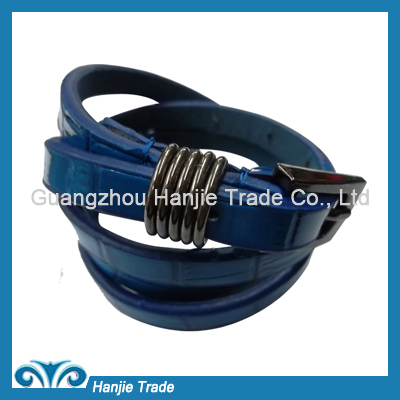 Hot Sale Fancy Slim Blue Bamboo Leather Belts for Girls in Wholesale