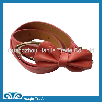 Hot Sale Fashion Pink Bow Leather Belts for Ladies