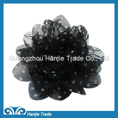 Lovable black with dot fabric decoration flower for shoe accessories