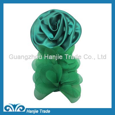 Wholesale latest design green satin and chiffon flower for lady shoe decoration