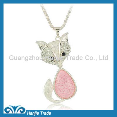 Hot Sale Funky Rhinestone and Gemstone Fox Pendant Necklace in Wholesale