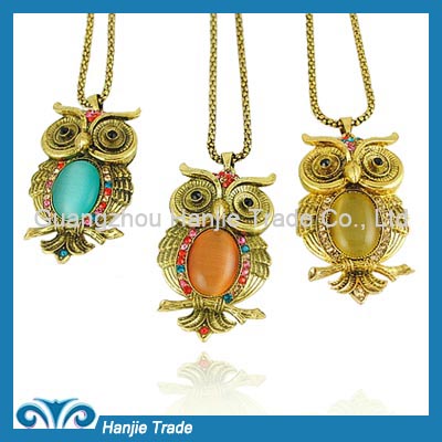 Hot Sale Funky Gemstone Owl Pendant Necklace in Wholesale