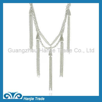 Hot Selling Statement Silver Alloy Tassel Necklace in Wholesale