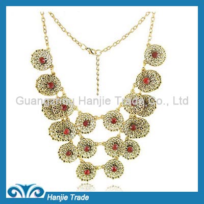 Hot Sale Funky Triple Strands Rhinestone Flower Necklace in Wholesale