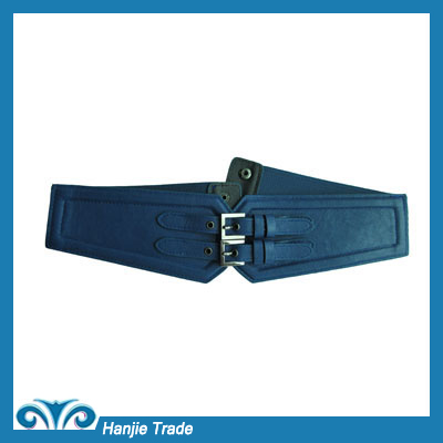 Wholesale Double Buckles Blue Elastic Belt for Ladies