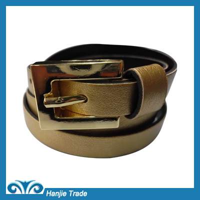 Wholesale Female Cheapest Skinny Golden PVC Leather Belts