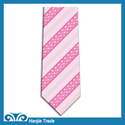 Pink Striped Pleated Silk Necktie For Men