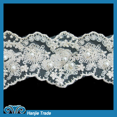 Wholesale Ivory Lace Embroidered Flower Net Lace Trim