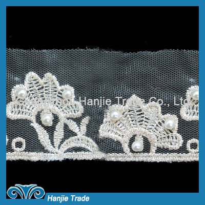 Wholesale Ivory Lace Embroidered Flower Net Lace Trim