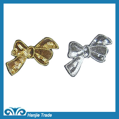 Wholesale Silver And Gold Color Bowknot Embroidery Patch With Sequin