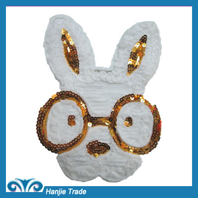 Wholesale Lovely Rabbit With Glasses Embroideried Biker Sequin Patches